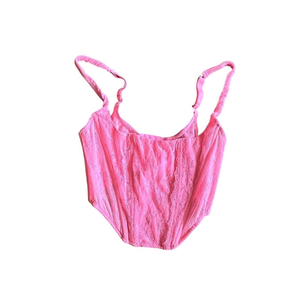 Out From Under Corset Womens Pink Lace Sheer Adjustable Strap One Piece